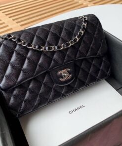 Chanel Classic Handbag Silver Hardware Black For Women, Women's Bags, Shoulder And Crossbody Bags 10.2in/26cm A01112