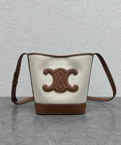 Celine Small Bucket Cuir Triomphe In Textile Natural / Tan For Women 9in/22cm 198242EFL.02NT