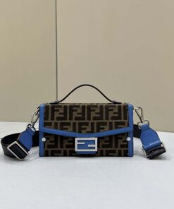 Fendi Mon Baguette Soft Trunk Brown and Blue Bag For Woman 21.5cm/8.5in