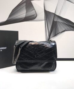 Saint Laurent Niki Baby Chain Bag In Crinkled Vintage Black For Women 8.2in/21cm YSL 6331600EN041000