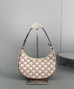 Celine Ava Bag In Triomphe Canvas White/Red For Women 9in/23.5cm