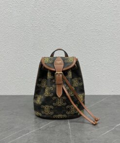 Celine Mini Backpack Folco In Triomphe Canvas With Triomphe Heart Embroidery Brown For Women 8in/20cm 197662EF3.04LU