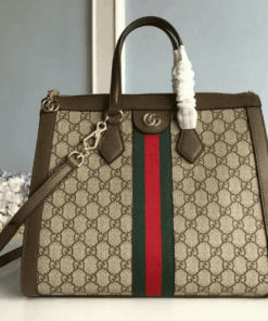 Gucci Ophidia GG Medium Tote Bag Beige/Ebony GG Supreme Canvas With Brown For Women 13in/33cm GG 524537 K05NB 8745