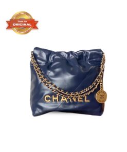 [True-to-ORIGINAL] Chanel 22 Mini Bag Gold Tone Navy Blue For Women 7.5in/19cm