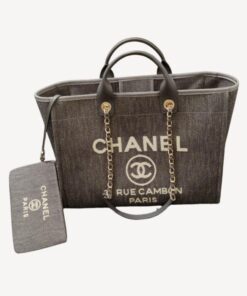 Chanel Deauville Tote Bag Pouch Grey For Women 34cm / 13.39in