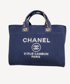 Chanel Deauville Tote Bag Pouch Navy Blue For Women 34cm / 13.39in