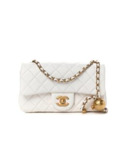 Chanel Flap Bag With CC Ball On Strap White For Women 7.8in/20cm AS1787