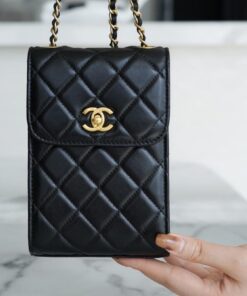 Chanel Quilted Phone Holder Bag Black For Women 19cm/7.4in