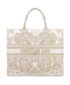 Christian Dior Large Dior Book Tote Gold-Tone And White Bag For Women M1286ZESV_M01E- 16.5 Inches / 42 Cm