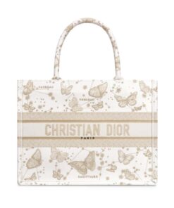 Christian Dior Medium Dior Book Tote Gold-Tone And White Bag For Women M1296ZESU_M01E- 14 Inches / 36 Cm