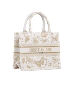 Christian Dior Small Dior Book Tote Gold-Tone And White Bag For Women M1265ZESU_M01E- 10.5 Inches/ 26.5 Cm