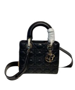 Christian Dior Small Lady Dior Bag Black For Women 8in/20cm