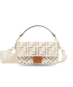 Fendi Baguette White with Embroidery Bag For Women 26cm/10.5in