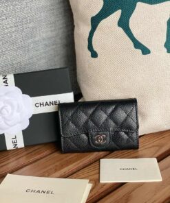 Chanel Classic Card Holder Silver Black For Women 4.5in/11.5cm