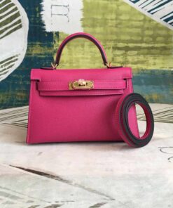 Hermes Mini Kelly Pink For Women Gold Toned Hardware 7.5in/19cm