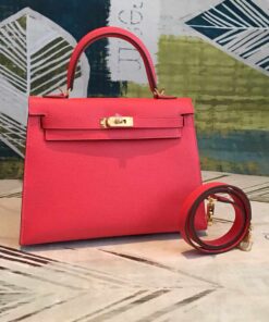 Hermes Kelly Red For Women Gold Toned Hardware 10in/25cm