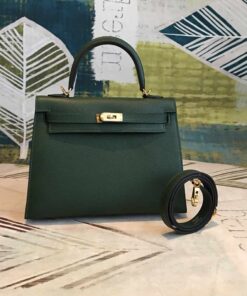 Hermes Kelly Green For Women Gold Toned Hardware 10in/25cm