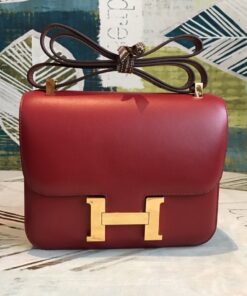 Hermes Constance Burgundy For Women Gold Toned Hardware 9.5in/24cm