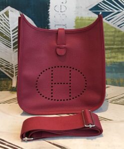 Hermes Evelyne III PM Bag Burgundy For Women Silver Toned Hardware 11.8in/30cm
