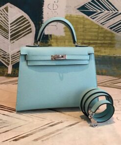 Hermes Kelly Light Blue For Women Silver Toned Hardware 10in/25cm