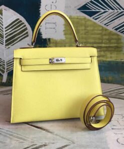 Hermes Kelly Light Yellow For Women Silver Toned Hardware 10in/25cm