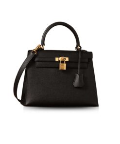 Hermes Kelly Epsom Gold Tone Lock Bag Black For Women 9,8in/25cm
