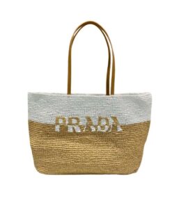 Prada Raffia Tote Bag Beige For Women 15in/38cm 1BG442_2DJS_F0N86_V_OOO