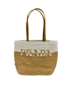 Prada Raffia Tote Bag Beige For Women 9.1in/23cm