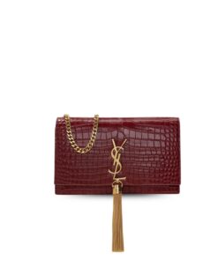 Saint Laurent Kate Small Chain Bag With Tassel In Embossed Burgundy For Women 9.4in/24cm YSL