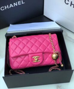 Chanel Flap Bag With CC Ball On Strap Pink For Women, Women's Handbags, Shoulder And Crossbody Bags 7.8in/20cm AS1787