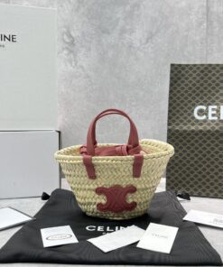 Celine Teen Triomphe Classic Pannier Tote Dark Pink For Women 8in/20cm