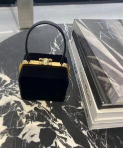 Celine Triomphe Hardshell Velvet Bag Black For Women 4in/10cm