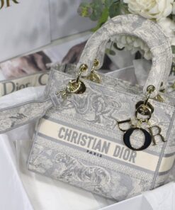 Christian Dior Medium Lady D-Lite Bag Grey For Women 24cm/9.5in CD