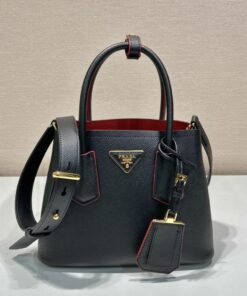 Prada Double Saffiano Mini Bag Black For Women, Women's Bags 9.8in/25cm 1BG443_2A4A_F0LJ4_V_XOO