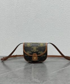 Celine Mini Besace In Triomphe Canvas With Triomphe Heart Embroidery Brown For Women 6in/15cm 196702ECK.04LU