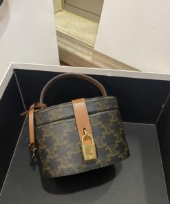 Celine Vanity Case In Triomphe Canvas Tan For Women 6in/15cm 4M0932DP4.04LU