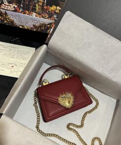 Dolce Gabbana Small Devotion Bag In Plain Burgundy For Women 7.5in/19cm DG