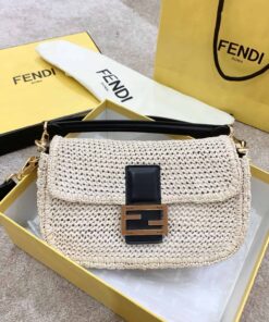Fendi Baguette Woven Straw Black For Women, Women's Handbags, Shoulder And Crossbody Bags 10.2in/26cm FF