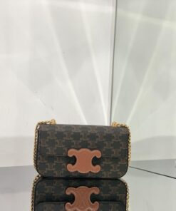 Celine Chain Shoulder Bag Cuir Triomphe In Triomphe Canvas Tan For Women 7.9in/20cm