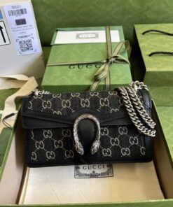 Gucci Dionysus Small GG Shoulder Bag Black And Ivory GG Denim Jacquard For Women 10in/25cm 499623 UN3BN 1274