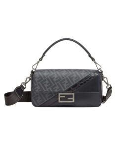 Fendi Baguette FF Fabric And Exotic Bag Black For Women 10.5 in/27cm 7VA572ALWIF1DYM