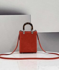 Fendi Mini Sunshine Shopper Red For Women, Women's Handbags, Shoulder And CrossBody Bags 7.1in/18cm FF 8BS051