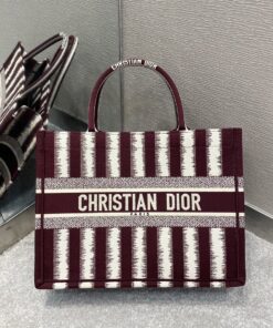 Christian Dior Medium Dior Book Tote Red D-Stripes Embroidery For Women 36cm/16.5in CD