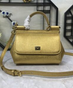 Dolce Gabbana Medium Sicily Handbag In Dauphine Gold For Women 10.2in/26cm DG