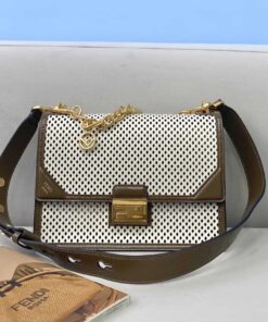 Fendi Medium Kan U White and Brown Bag For Woman 25cm/10in