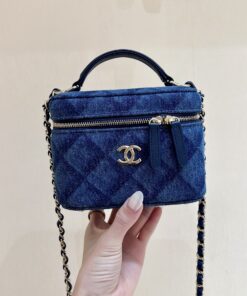 Chanel CC Denim Vanity Bag Dark Blue For Women 5.9 in / 15 cm