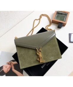 Saint Laurent Cassandra Medium Chain Bag In Box And Velvet Green For Women 8.6in/22cm YSL