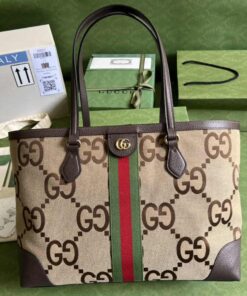 Gucci Ophidia Jumbo GG Medium Tote Camel And Ebony Jumbo Canvas For Women 15in/38cm 631685 UKMDG 2570