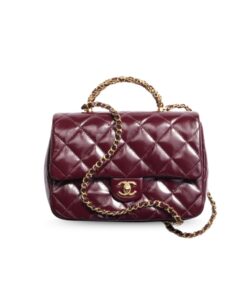Chanel Mini Flap Bag With Top Handle Burgundy 9.8in/25cm For Women AS5043-B17665-NZG79