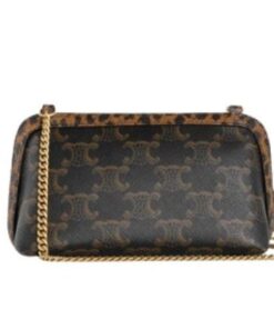 Celine Clutch On Chain In Triomphe Canvas And Grained With Leopard Print Black For Women 6in/15cm 10D732CA4.04B